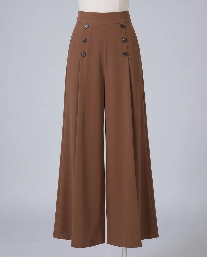 Damen Palazzo-Hose Zierknopfleiste Hoher Bund Weit