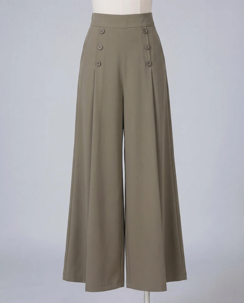Damen Palazzo-Hose Zierknopfleiste Hoher Bund Weit