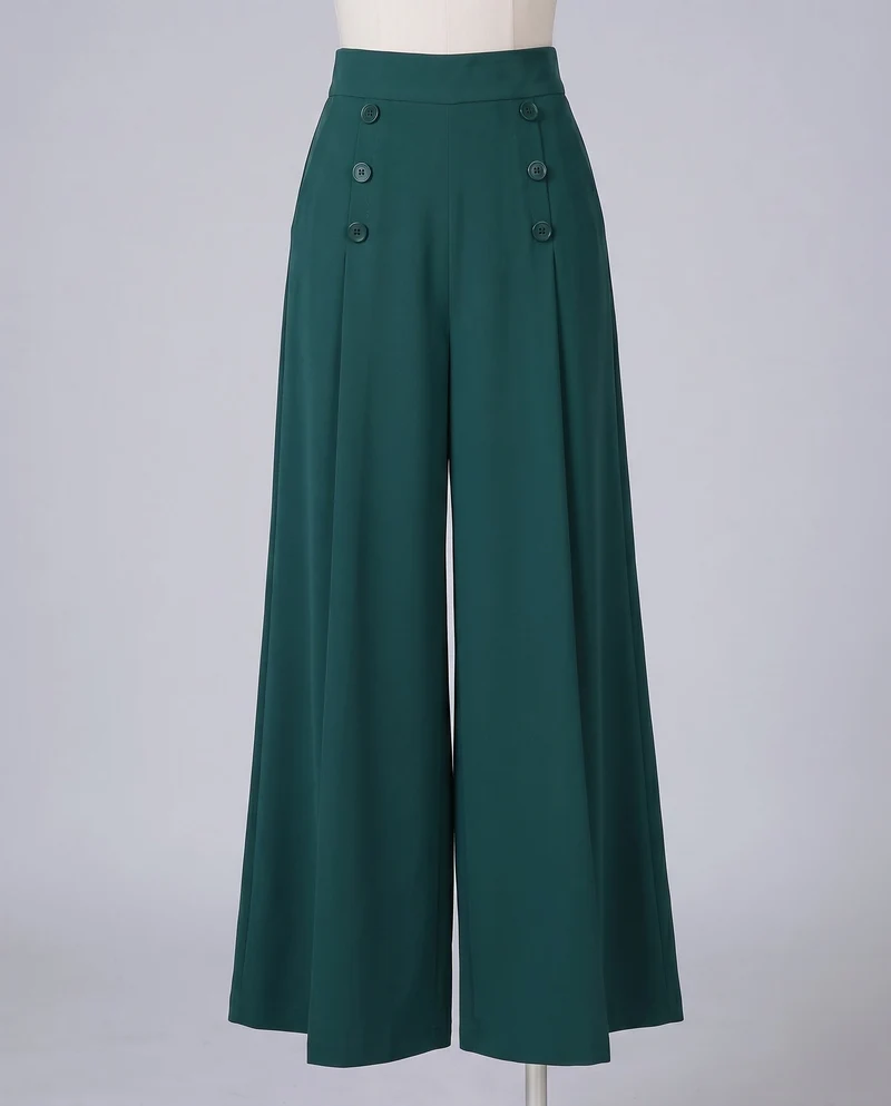 Damen Palazzo-Hose Zierknopfleiste Hoher Bund Weit