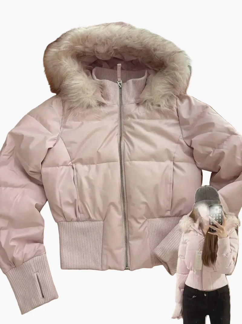 Winterjacke mit Kapuze und Fellkragen - Modische, Taillierte Übergangsjacke für Herbst und Winter - Vittorelli