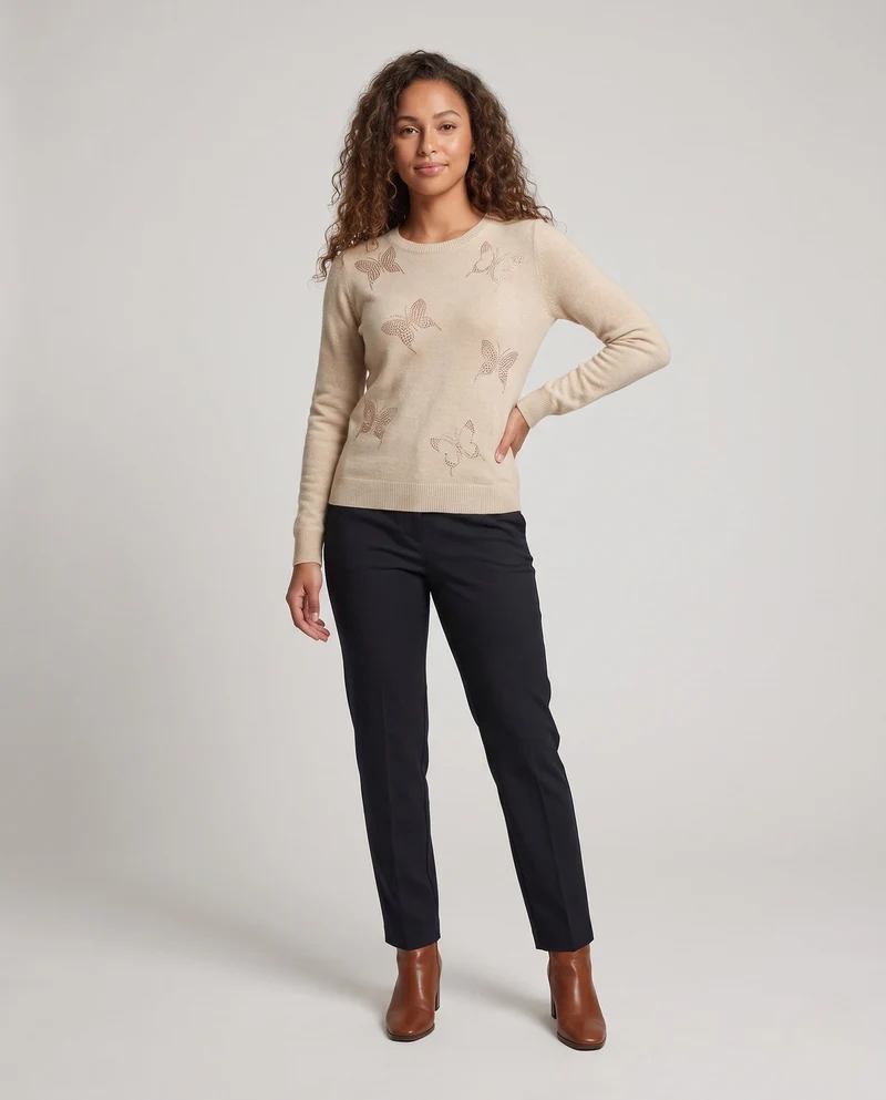 Damen Feiner Schmetterlingsapplikationspullover aus Mohair‑Mix Nord Taschen
