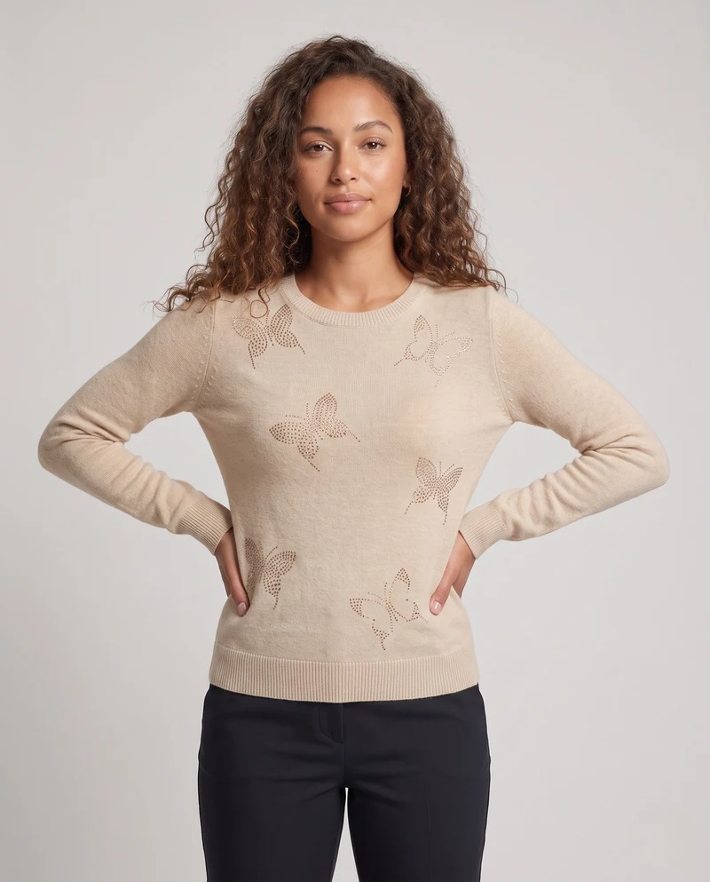Damen Feiner Schmetterlingsapplikationspullover aus Mohair‑Mix Nord Taschen
