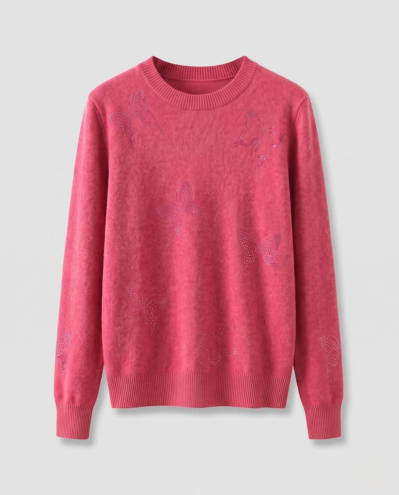 Damen Feiner Schmetterlingsapplikationspullover aus Mohair‑Mix Nord Taschen