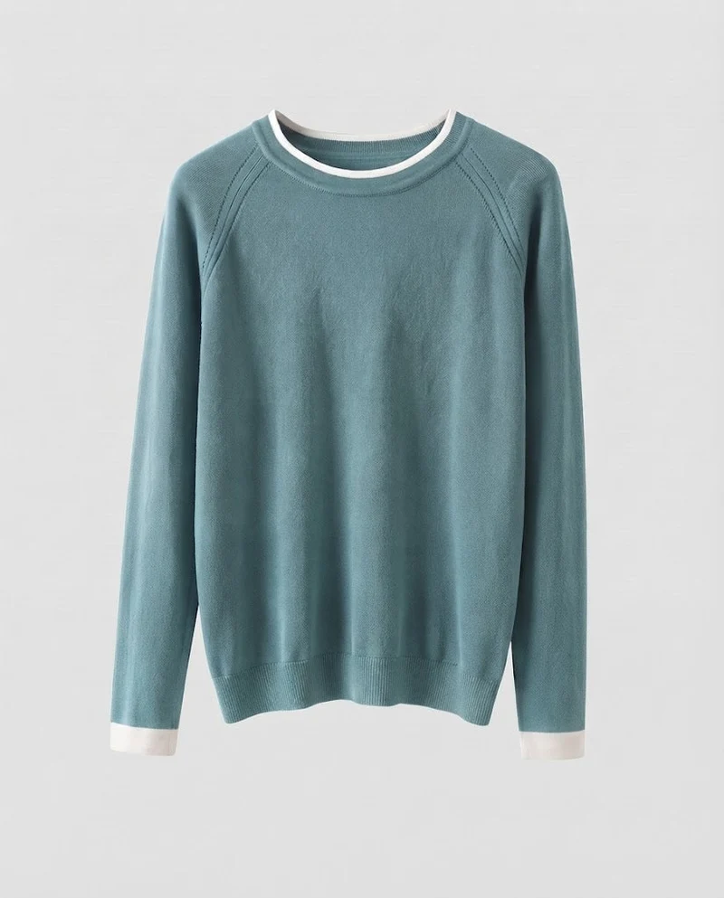 Damen Feiner Rundhalspullover mit kontrastierter Kantenblende und schmaler Silhouette Nord Taschen