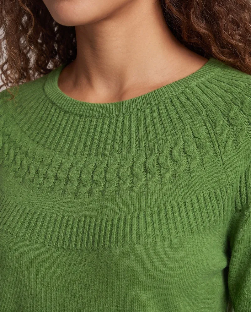 Damen Feiner Rundhalspullover mit Ajour‑Yoke und weichem Wollmix Nord Taschen