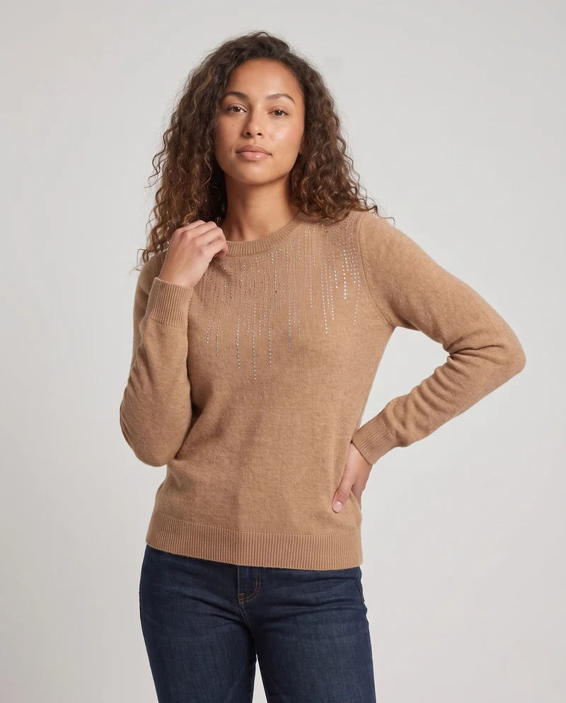 Damen Feiner Rundhalspullover mit funkelnder Strass‑Cascade und kaschmirähnlicher Haptik Nord Taschen