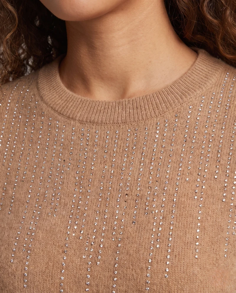 Damen Feiner Rundhalspullover mit funkelnder Strass‑Cascade und kaschmirähnlicher Haptik Nord Taschen