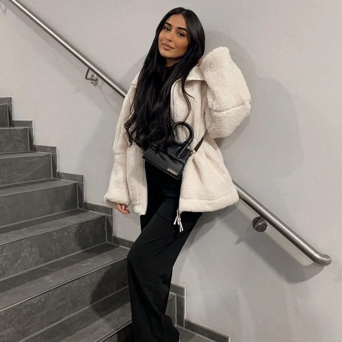 Damen Teddy-Fleecejacke mit Stehkragen Nord Taschen