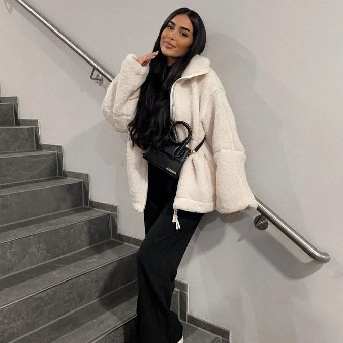 Damen Teddy-Fleecejacke mit Stehkragen Nord Taschen