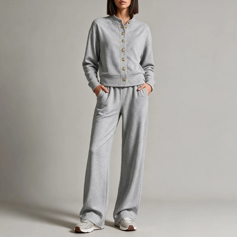 Damen Sweatjacke mit Druckknopfleiste, Stehkragen und weichem Lounge-Schnitt Nord Taschen