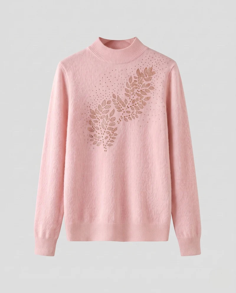Damen Feinstrickpullover mit Ajour‑Blattapplikation und Perlen‑Detail Nord Taschen