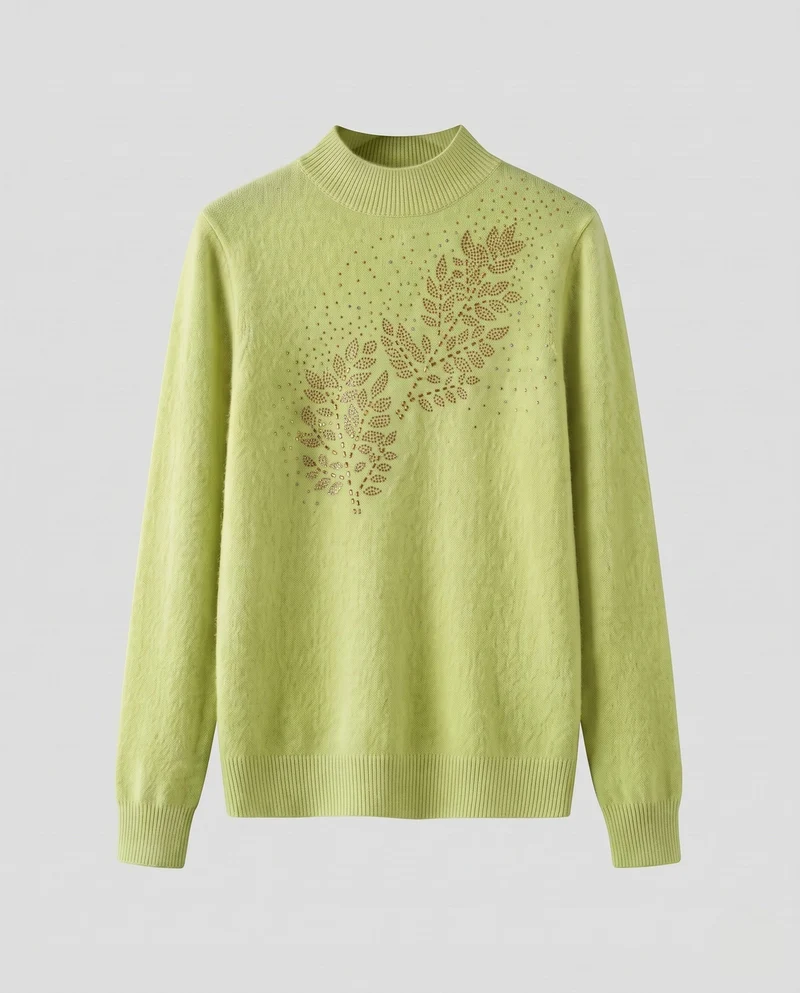 Damen Feinstrickpullover mit Ajour‑Blattapplikation und Perlen‑Detail Nord Taschen