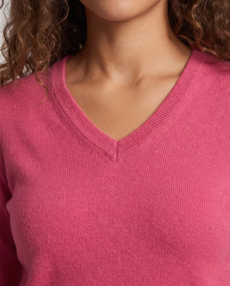 Damen Feinstrick V‑Ausschnittpullover in Kaschmir‑Optik mit schmaler Silhouette Nord Taschen