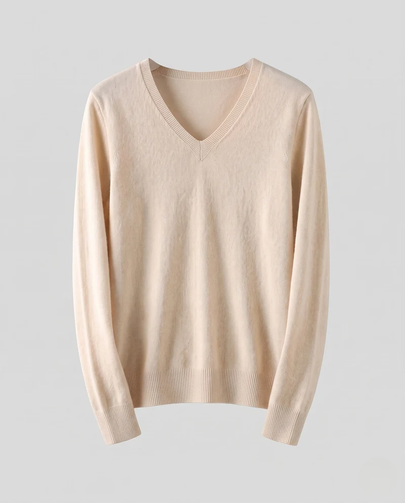 Damen Feinstrick V‑Ausschnittpullover in Kaschmir‑Optik mit schmaler Silhouette Nord Taschen