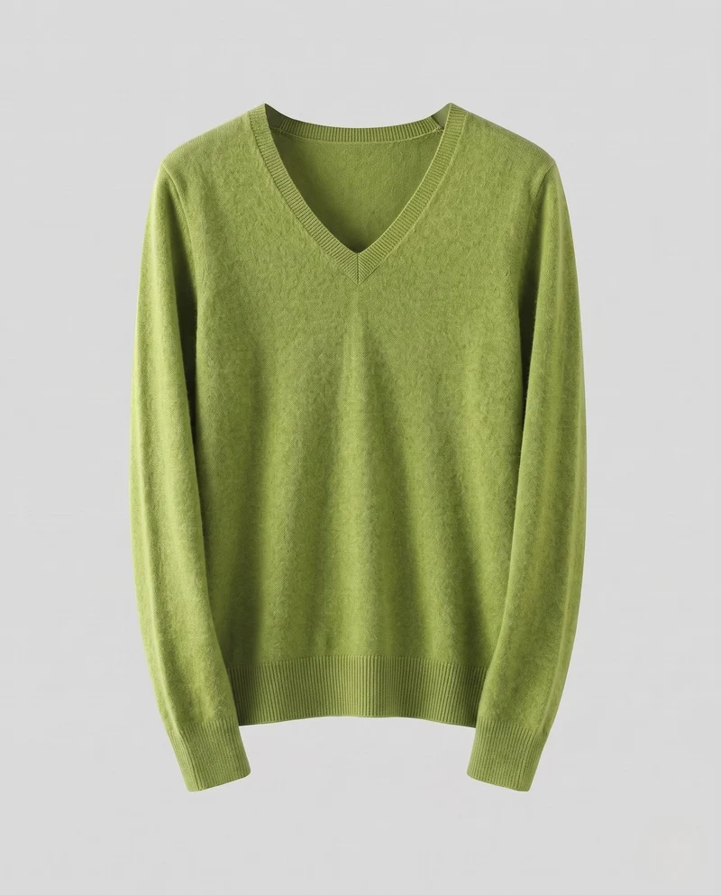 Damen Feinstrick V‑Ausschnittpullover in Kaschmir‑Optik mit schmaler Silhouette Nord Taschen