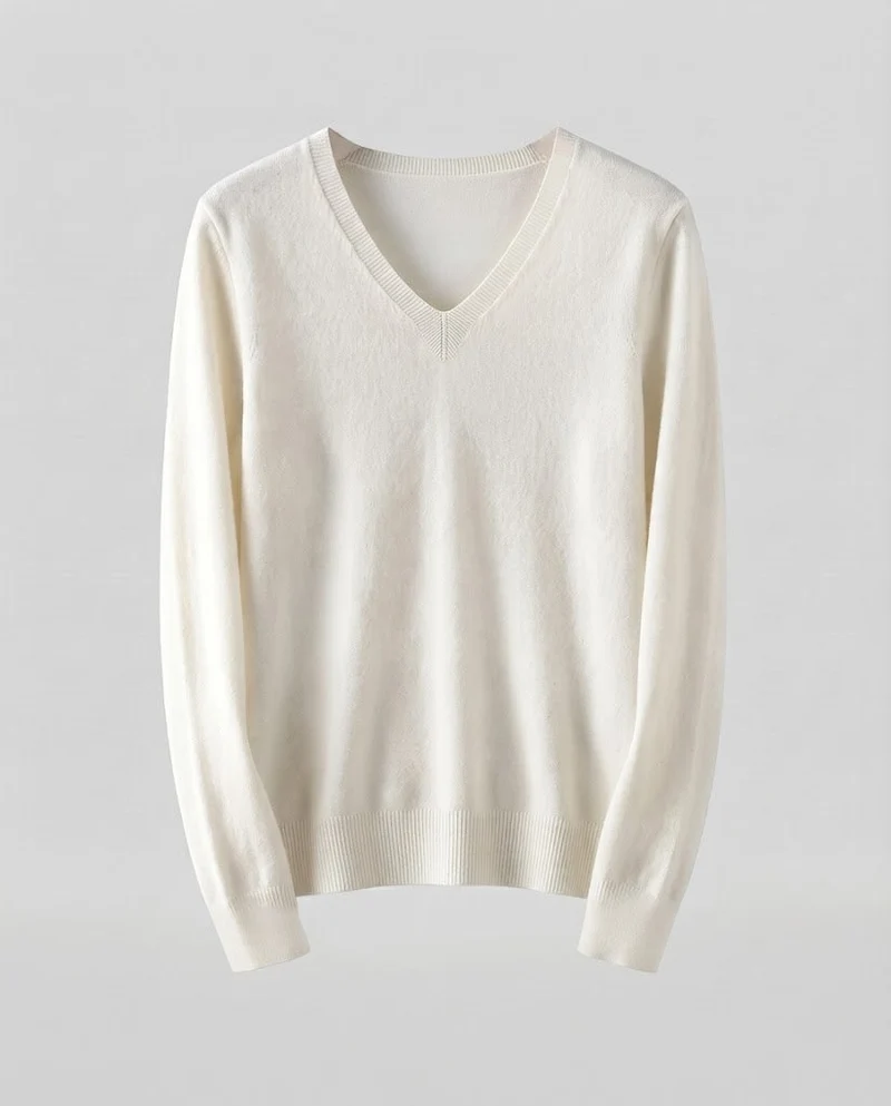 Damen Feinstrick V‑Ausschnittpullover in Kaschmir‑Optik mit schmaler Silhouette Nord Taschen
