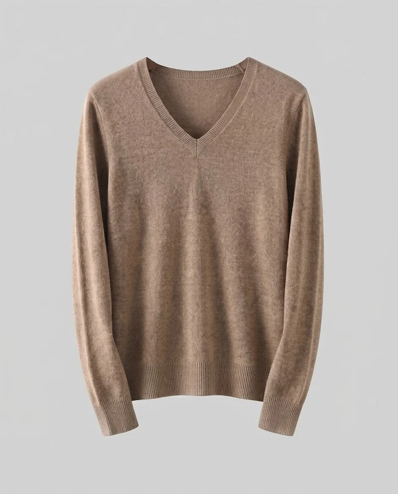 Damen Feinstrick V‑Ausschnittpullover in Kaschmir‑Optik mit schmaler Silhouette Nord Taschen