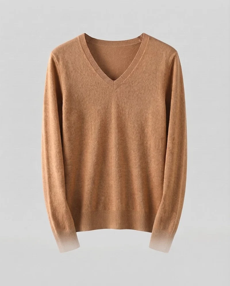 Damen Feinstrick V‑Ausschnittpullover in Kaschmir‑Optik mit schmaler Silhouette Nord Taschen