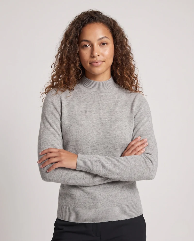 Damen Feinstrick Stehkragenpullover aus Kaschmir-Mix, taillierter Schnitt Nord Taschen