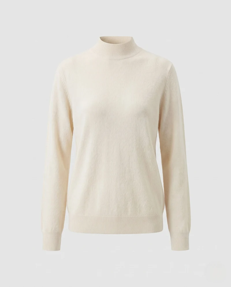 Damen Feinstrick Stehkragenpullover aus Kaschmir-Mix, taillierter Schnitt Nord Taschen