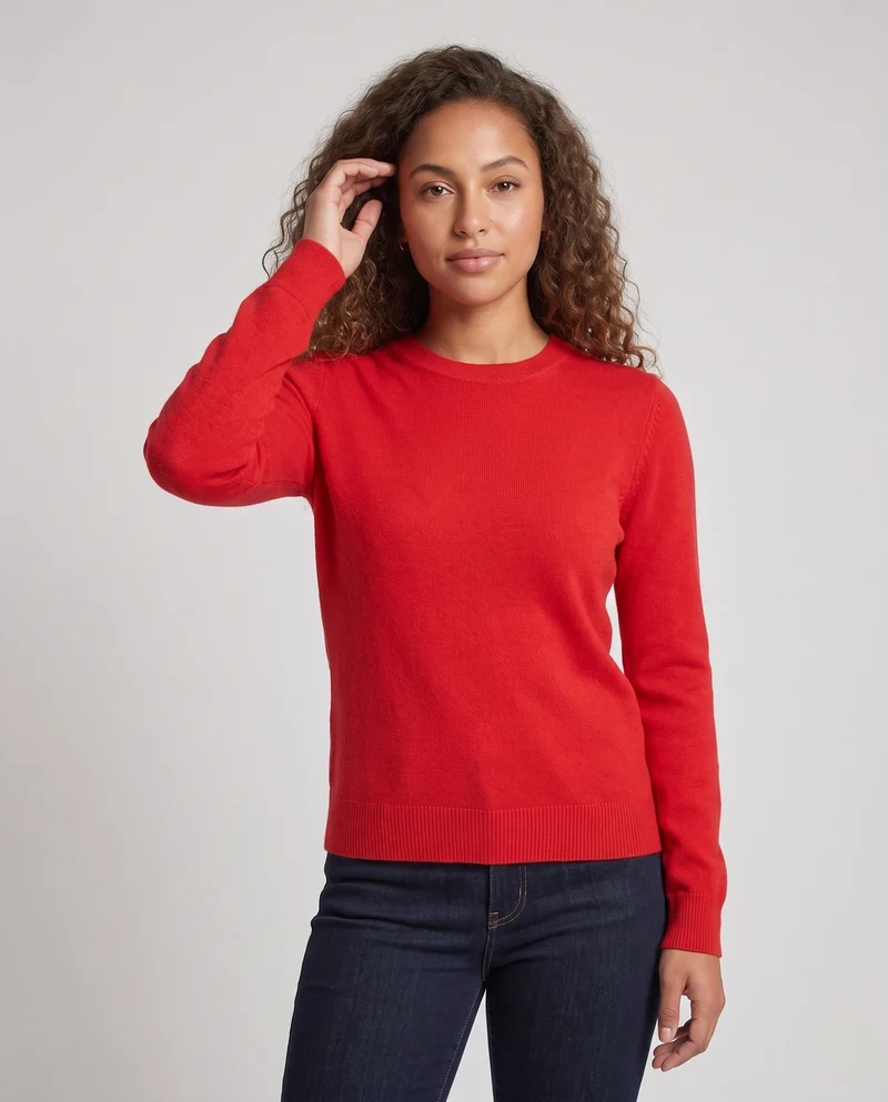 Damen Feinstrick-Rundhalspullover aus weichem Wollmix mit minimalistischer Silhouette Nord Taschen