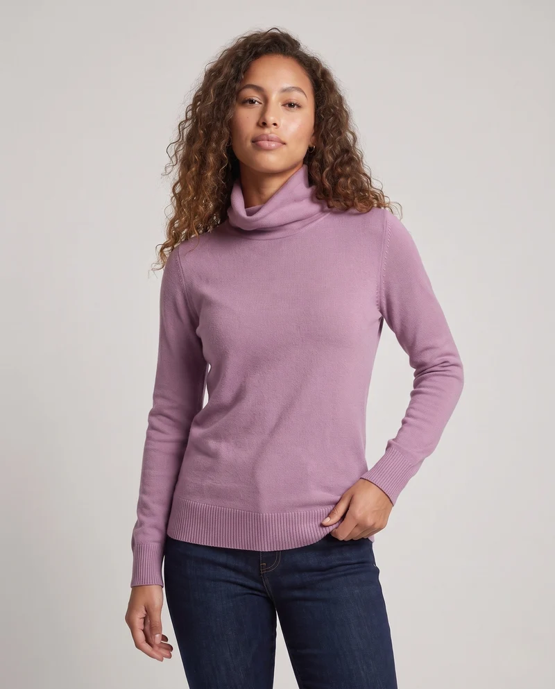 Damen Feinstrick-Rollkragenpullover mit verlängerten Bündchen und Daumenloch Nord Taschen
