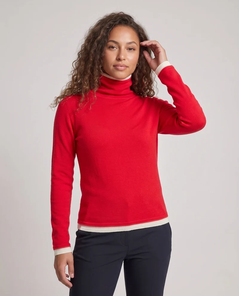 Damen Feinstrick-Rollkragenpullover mit weichfloriger Oberfläche und minimalistischem Schnitt Nord Taschen