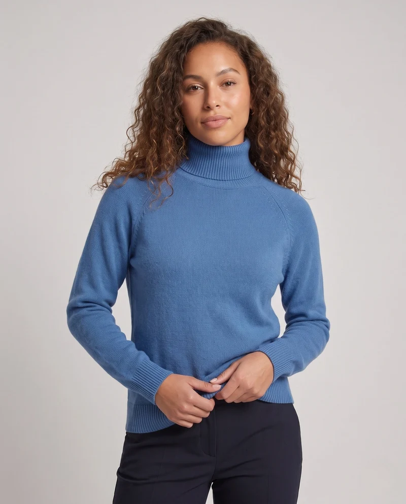 Damen Feinstrick-Rollkragenpullover aus Kaschmir-Mix mit Raglanärmeln und feinem Rippbund Nord Taschen