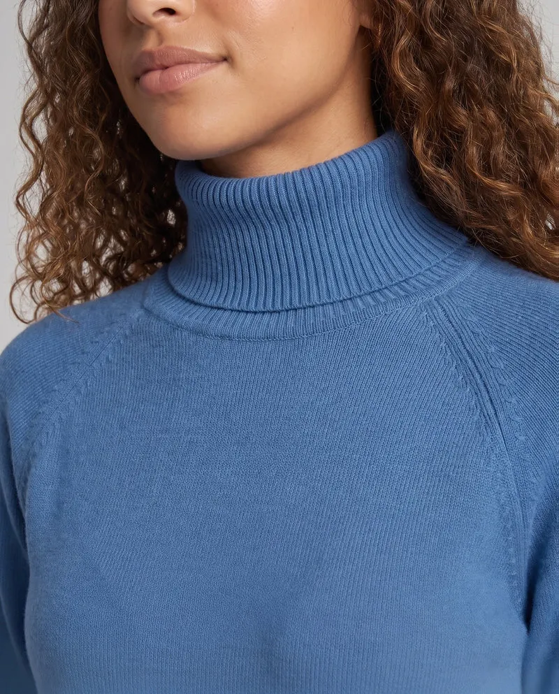 Damen Feinstrick-Rollkragenpullover aus Kaschmir-Mix mit Raglanärmeln und feinem Rippbund Nord Taschen