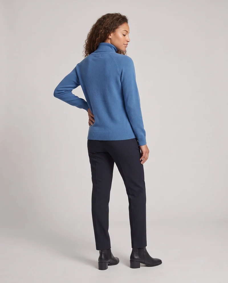 Damen Feinstrick-Rollkragenpullover aus Kaschmir-Mix mit Raglanärmeln und feinem Rippbund Nord Taschen