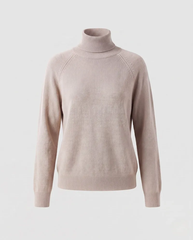 Damen Feinstrick-Rollkragenpullover aus Kaschmir-Mix mit Raglanärmeln und feinem Rippbund Nord Taschen