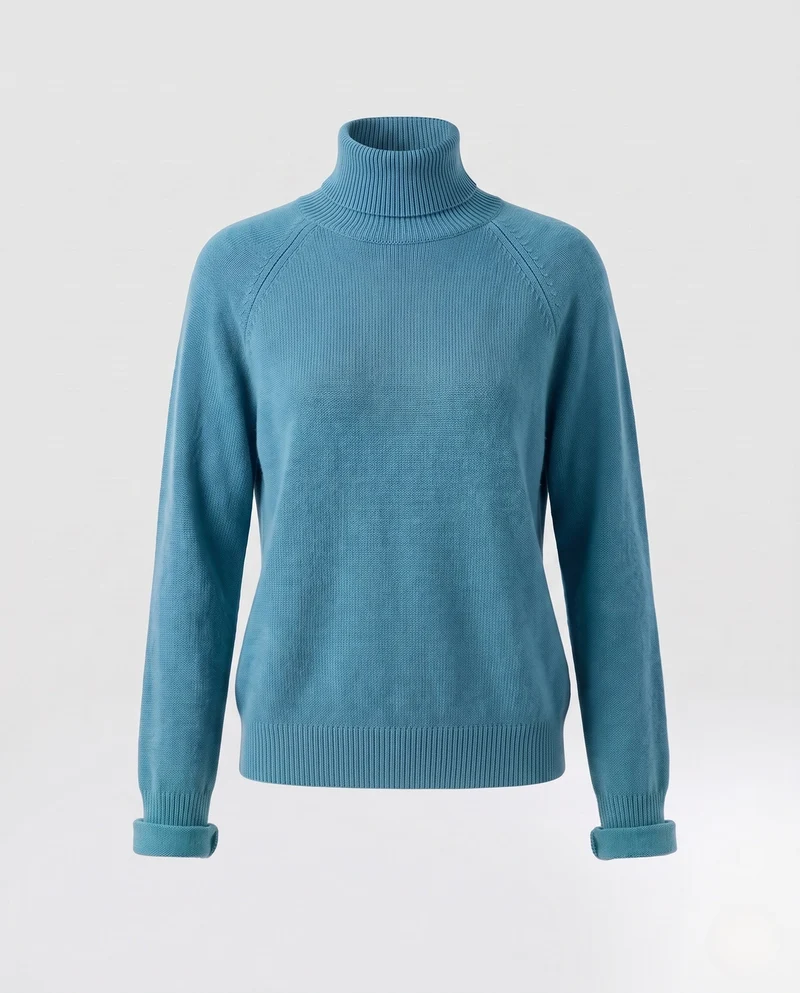 Damen Feinstrick-Rollkragenpullover aus Kaschmir-Mix mit Raglanärmeln und feinem Rippbund Nord Taschen