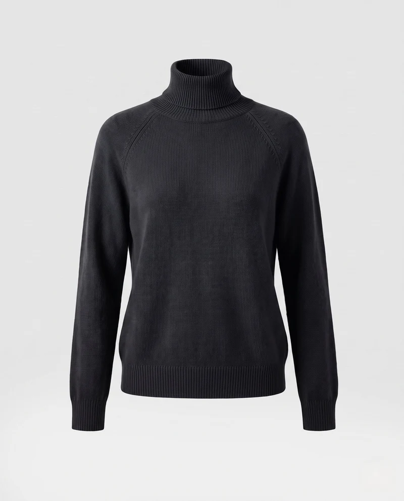 Damen Feinstrick-Rollkragenpullover aus Kaschmir-Mix mit Raglanärmeln und feinem Rippbund Nord Taschen