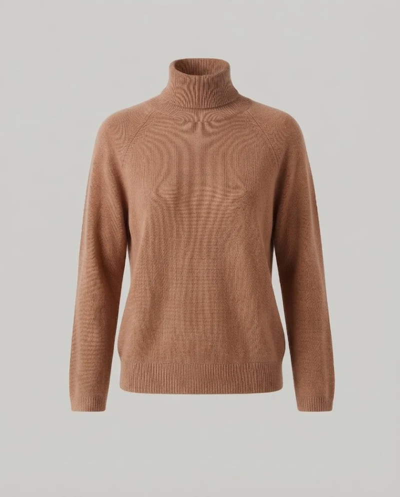 Damen Feinstrick-Rollkragenpullover aus Kaschmir-Mix mit Raglanärmeln und feinem Rippbund Nord Taschen
