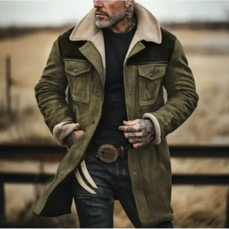 Herren Pilotenjacke aus Velourslederoptik mit Teddyfellinnenfutter und Reverskragen Nord Taschen