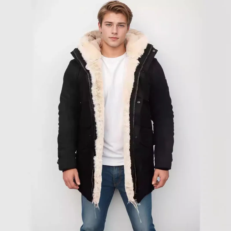 Herren Parka im Field‑Stil mit Teddyfutter in Kapuze, aufgesetzten Pattentaschen und Druckknopfverschluss Nord Taschen