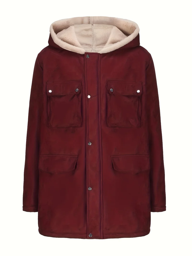 Herren Parka im Field‑Stil mit Teddyfutter in Kapuze, aufgesetzten Pattentaschen und Druckknopfverschluss Nord Taschen