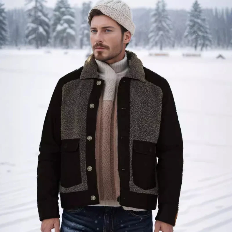 Herren Overshirt-Jacke mit Teddyfutter, aufgesetzten Pattentaschen und Knopfleiste Nord Taschen