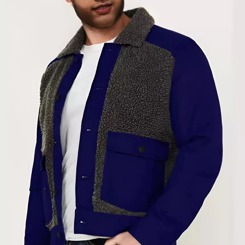 Herren Overshirt-Jacke mit Teddyfutter, aufgesetzten Pattentaschen und Knopfleiste Nord Taschen