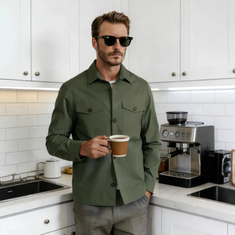 Herren Overshirt-Hemdjacke mit Pattentaschen und klassischem Hemdkragen Nord Taschen