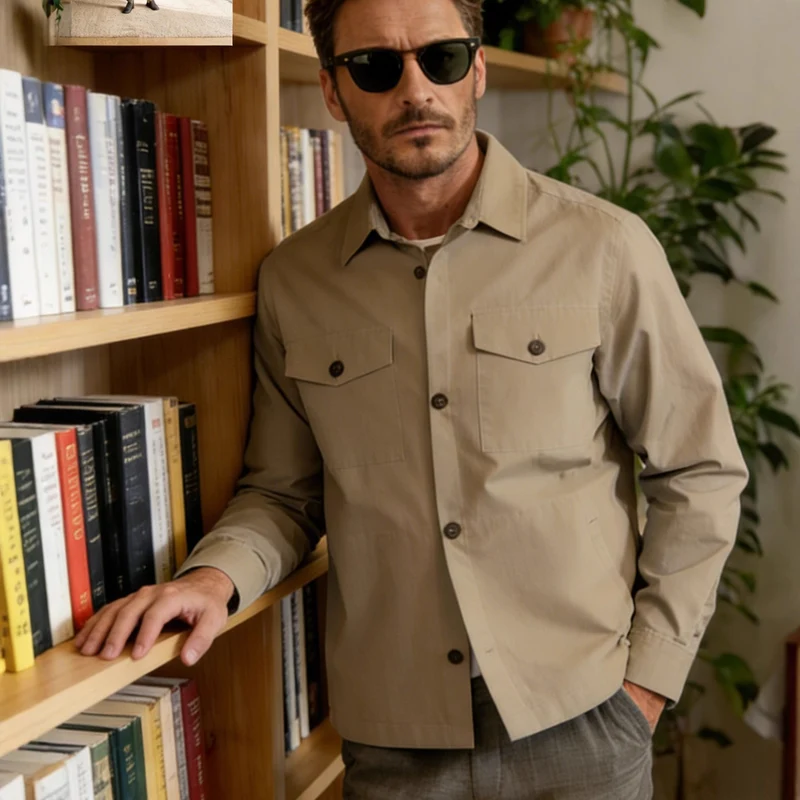 Herren Overshirt-Hemdjacke mit Pattentaschen und klassischem Hemdkragen Nord Taschen