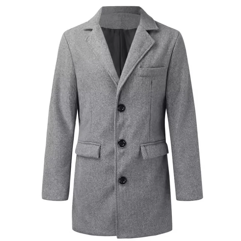 Herren Moderner Longcoat aus Wollmix mit schmalem Revers, Pattentaschen und schlanker Schnitt Nord Taschen