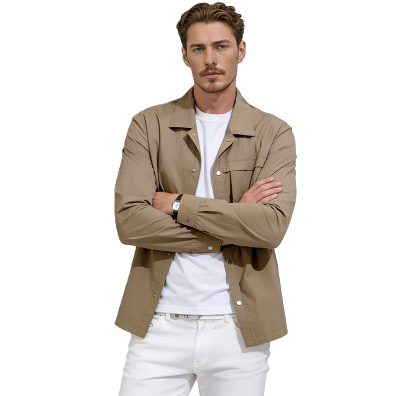 Herren Leichtes Utility-Overshirt mit Pattentaschen und Druckknopfleiste Nord Taschen
