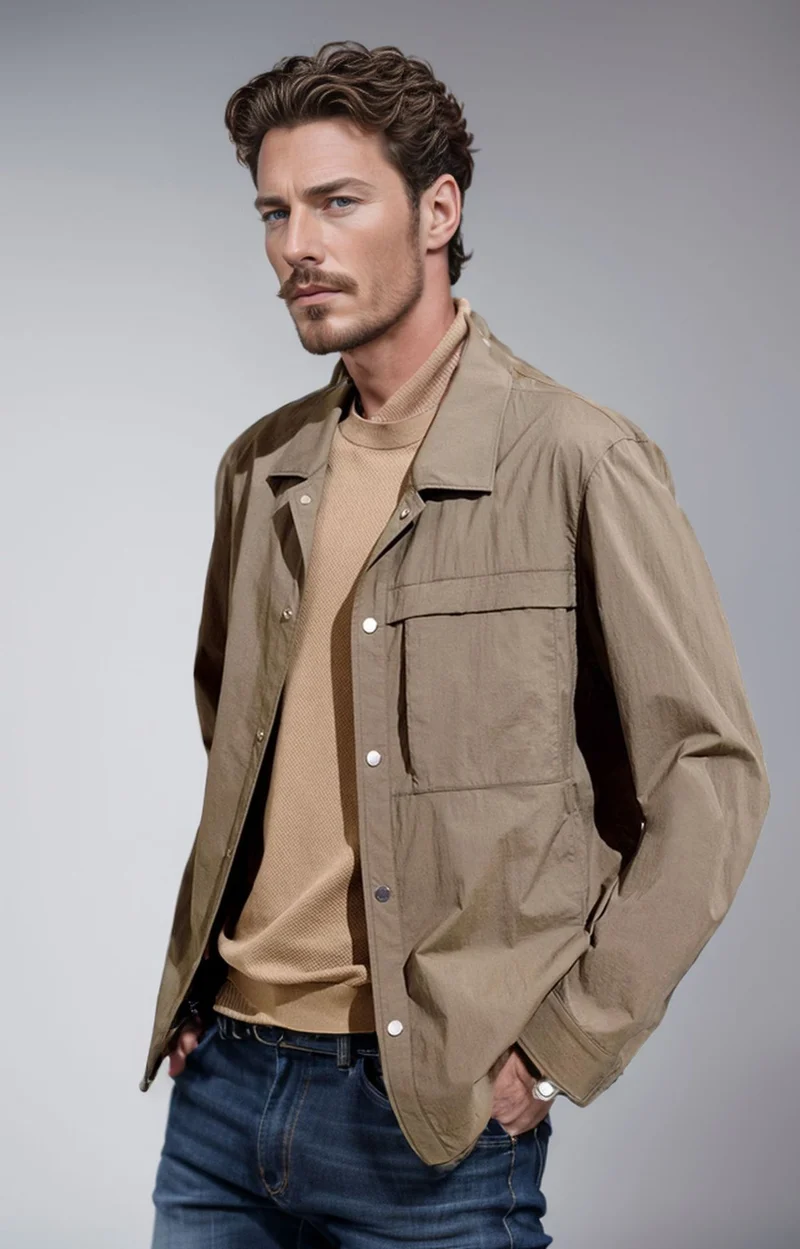 Herren Leichtes Utility-Overshirt mit Pattentaschen und Druckknopfleiste Nord Taschen