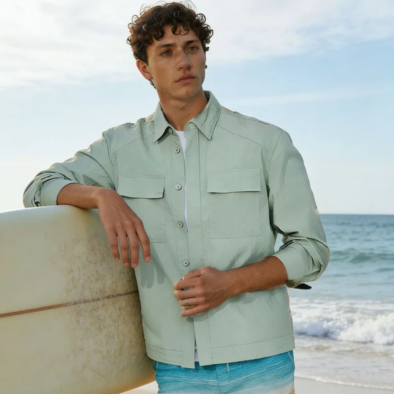 Herren Leichtes Field-Overshirt mit aufgesetzten Brusttaschen und Hemdkragen Nord Taschen