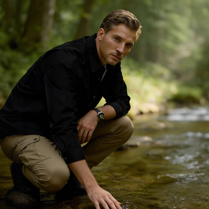 Herren Leichtes Field-Overshirt mit aufgesetzten Brusttaschen und Hemdkragen Nord Taschen