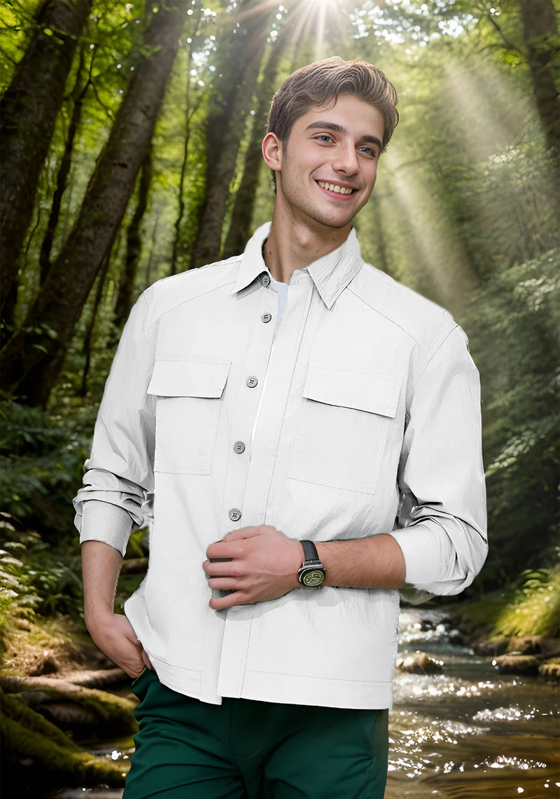 Herren Leichtes Field-Overshirt mit aufgesetzten Brusttaschen und Hemdkragen Nord Taschen