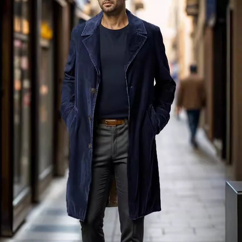 Herren Leichter langer Trenchcoat mit Reverskragen und aufgesetzten Eingrifftaschen Nord Taschen