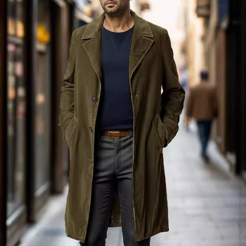 Herren Leichter langer Trenchcoat mit Reverskragen und aufgesetzten Eingrifftaschen Nord Taschen