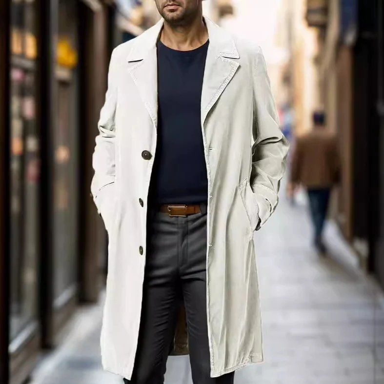 Herren Leichter langer Trenchcoat mit Reverskragen und aufgesetzten Eingrifftaschen Nord Taschen